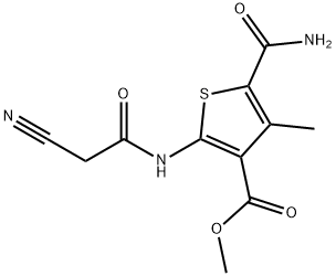 5-氨基羰基-2-(2-氰基乙酰基氨基)-4-甲基-噻吩-3-甲酸甲酯 结构式