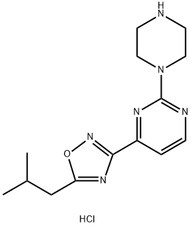 4-(5-异丁基-1,2,4-恶二唑-3-基)-2-哌嗪-1-基嘧啶二盐酸盐 结构式