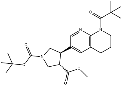 (3S,4R)-1-tert-Butyl 3-methyl 4-(8-pivaloyl-5,6,7, 8-tetrahydro-1,8-naphthyridin-3-yl)pyrrolidine-1, 结构式