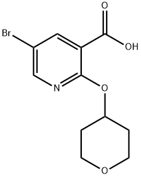 5-Bromo-2-(tetrahydro-2H-pyran-4-yloxy)nicotinic  acid 结构式