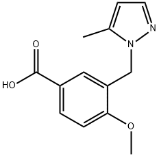 4-methoxy-3-[(5-methyl-1H-pyrazol-1-yl)methyl]benzoic acid 结构式