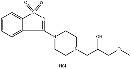 1-[4-(1,1-二氧代-1,2-苯并噻唑-3-基)哌嗪-1-基]-3-甲氧基-丙-2-醇盐酸盐 结构式