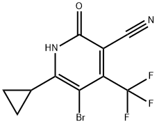 5-bromo-6-cyclopropyl-2-hydroxy-4-(trifluoromethyl)nicotinonitrile 结构式