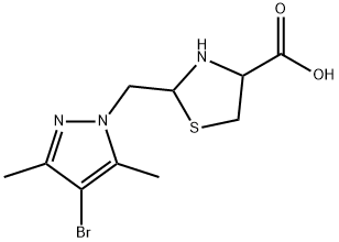 2-[(4-bromo-3,5-dimethyl-1H-pyrazol-1-yl)methyl]-1,3-thiazolidine-4-carboxylic acid 结构式