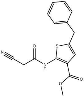 2-(2-氰基乙酰基氨基)-5-(苯基甲基)噻吩-3-甲酸甲酯 结构式