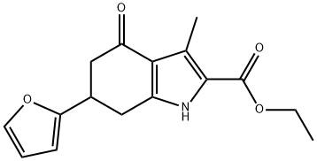 6-(2-呋喃基)-3-甲基-4-氧代-4,5,6,7-四氢-1H-吲哚-2-甲酸乙酯 结构式