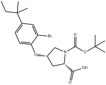 (2S,4S)-4-[2-Bromo-4-(tert-pentyl)phenoxy]-1-(tert-butoxycarbonyl)-2-pyrrolidinecarboxylic acid 结构式