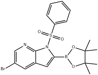 5-Bromo-1-(phenylsulfonyl)-2-(4,4,5,5-tetramethyl-1,3,2-dioxaborolan-2-yl)-1H-pyrrolo[2,3-b]pyridine 结构式