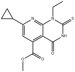 7-环丙基-1-乙基-2-巯基-4-氧代-1,4-二氢吡啶并[2,3-D]嘧啶-5-甲酸甲酯 结构式