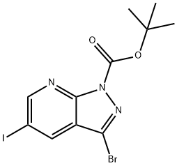 3-溴-5-碘-1H-吡唑并[3,4-B]吡啶-1-羧酸叔丁酯 结构式