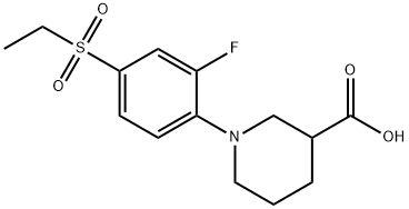 1-[4-(ETHYLSULFONYL)-2-FLUOROPHENYL]PIPERIDINE-3-CARBOXYLIC ACID 结构式