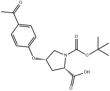 (2S,4S)-4-(4-Acetylphenoxy)-1-(tert-butoxy-carbonyl)-2-pyrrolidinecarboxylic acid 结构式