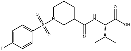 (2S)-2-[[1-(4-氟苯基)磺酰基哌啶-3-基]羰基氨基]-3-甲基-丁酸 结构式