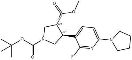(trans Racemic)-1-tert-butyl 3-methyl 4-(2-fluoro-6-(pyrrolidin-1-yl)pyridin-3-yl)pyrrolidine-1,3-di 结构式