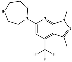 6-(1,4-二氮杂环庚烷-1-基)-1,3-二甲基-4-(三氟甲基)-1H-吡唑并[3,4-B]吡啶 结构式