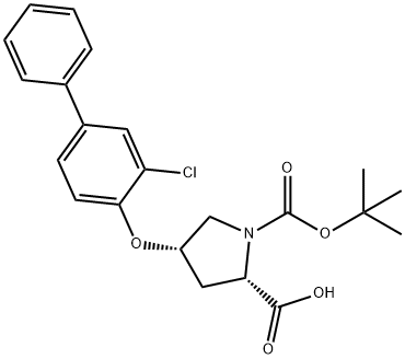 (2S,4S)-1-(tert-Butoxycarbonyl)-4-[(3-chloro[1,1'-biphenyl]-4-yl)oxy]-2-pyrrolidinecarboxylic acid 结构式