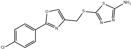 5-({[2-(4-氯苯基)-1,3-恶唑-4-基]甲基}硫代)-1,3,4-噻二唑-2-胺 结构式