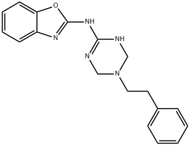 N-[5-(2-苯基乙基)-1,3,5-三氮杂环己烷-2-基亚甲基]-1,3-苯并恶唑-2-胺 结构式