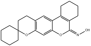 (5E)-1,2,3,4,10,11-六氢-5H-螺[苯并[C]吡喃并[3,2-G]色烯-9,1'-环己烷]-5-酮肟 结构式