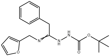 N'-[1-[(Furan-2-ylmethyl)amino]2-phenylethylidene] hydrazinecarboxylic acid tert-butyl ester 结构式