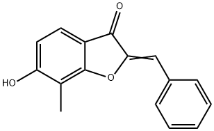 (2Z)-2-苯亚甲基-6-羟基-7-甲基-1-苯并呋喃-3(2H)-酮 结构式