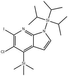 5-Chloro-6-iodo-1-(triisopropylsilyl)-4-(trimethylsilyl)-1H-pyrrolo[2,3-b]pyridine 结构式