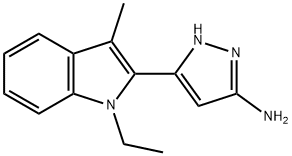 3-(1-乙基-3-甲基-1H-吲哚-2-基)-1H-吡唑-5-胺 结构式
