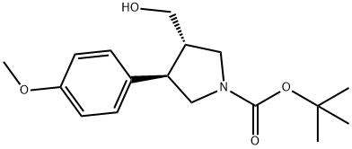 (3S,4R)-3-(羟甲基)-4-(4-甲氧苯基)吡咯烷-1-甲酸叔丁酯 结构式