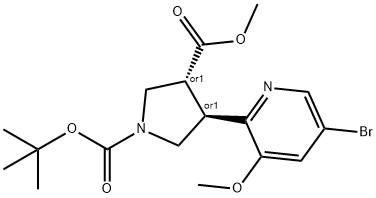 (trans-Racemic)-1-tert-Butyl 3-methyl 4-(5-bromo-3-methoxypyridin-2-yl)pyrrolidine-1,3-dicarboxylate 结构式
