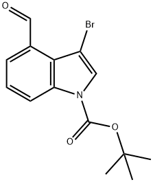 3-溴-4-甲酰基-1H-吲哚-1-甲酸叔丁酯 结构式