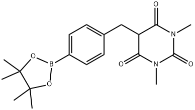 1,3-Dimethyl-5-[4-(4,4,5,5-tetramethyl-[1,3,2]dioxa-borolan-2-yl)-benzyl]-pyrimidine-2,4,6-trione 结构式