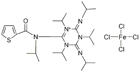 1,3,5-(Triisopropyl)-4,5-diisopropylimino-2-(thien-2-ylcarboxamido-N-isopropyl)-1,3,5-triazoline tetrachloroferrate 结构式