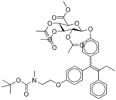 N-Boc-N-desmethyl-4-hydroxy Tamoxifen 2,3,4,6-Tetra-O-acetyl-β-D-glucuronide Methyl Ester (E/Z Mixture) 结构式