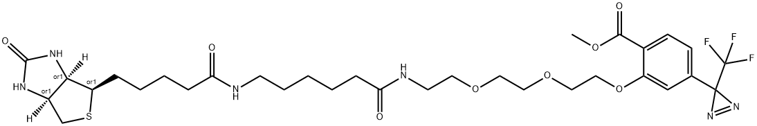 2-[2-[2-[2-[6-(Biotinylaminohexanoyl]aminoethoxy]ethoxy]ethoxy]-4-[3-(trifluoromethyl)-3H-diazirin-3-yl]benzoic Acid, Methyl Ester 结构式