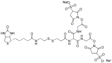 5-[2-BiotinylaMidoethyl]-dithiopropionaMido]-3,7-diaza-4,6-diketononanoic Acid Bis-N-sulfosucciniMidyl Ester DisodiuM Salt 结构式