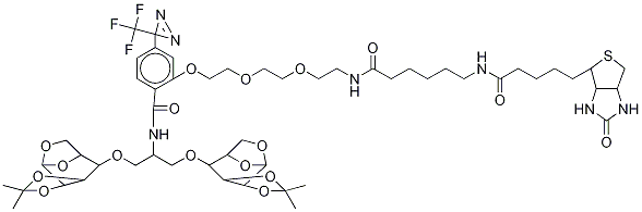 2-[2-[2-[2-[6-(Biotinylaminohexanoyl]aminoethoxy]ethoxy]ethoxy]-4-[3-(trifluoromethyl)-3H-diazirin-3-yl]benzoic Acid 1,3-Bis[1,6-anhydro-2,3-O-isopropylidene--D-mannopyranos-4-yloxy)-2-propylamine Amide 结构式