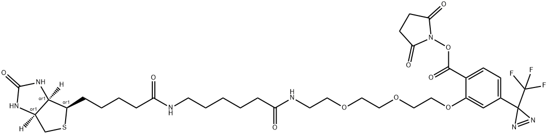 2-[2-[2-[2-[6-(Biotinylaminohexanoyl]aminoethoxy]ethoxy]ethoxy]-4-[3-(trifluoromethyl)-3H-diazirin-3-yl]benzoic Acid N-Hydroxysuccinimide Ester 结构式