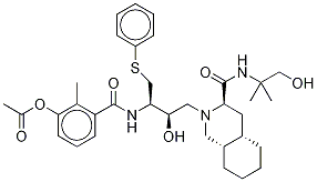 (3S,4aS,8aS)-2-[(2R,3R)-3-[(3-Acetoxy-2-methylbenzoyl)amino]-4-phenythiobutyl]-decahydro-N-(2-hydroxy-1,1-dimethylethyl)-3-isoquinolinecarboxamide 结构式