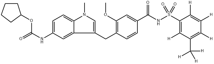 Cyclopentyl 3-[2-Methoxy-4-[M-(tolyl-d7)sulfonylcarbaMoyl)benzyl]-1-Methylindol-5-ylcarbaMate 结构式