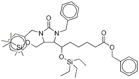 5-(tert-Butyldimethylsilyloxymethyl)-1,3-dibenzyl-2-oxo-4-imidazolidine-(6-triethylsilyloxy-hexanoic Acid) Benzyl Ester 结构式