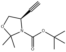 (R)-N-叔丁氧羰基-2,2-二甲基-4-乙炔基唑烷 结构式