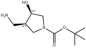 顺式-3-(氨基甲基)-4-羟基吡咯烷-1-羧酸叔丁酯 结构式