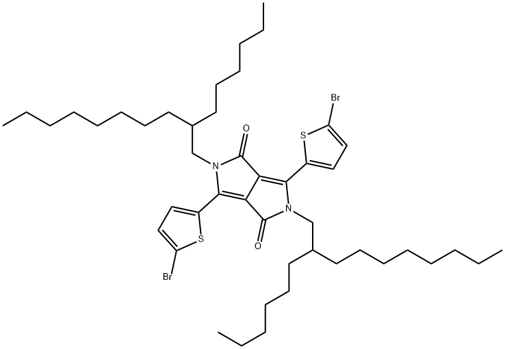 2,5-二(2-己基癸基)-3,6-二(5-溴噻吩基)-吡咯并吡咯二酮 结构式