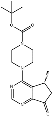 (R)-4-(5-甲基-7-氧代-6,7-二氢-5H-环戊烷并[D]嘧啶-4-基)哌嗪-1-羧酸叔丁酯 结构式