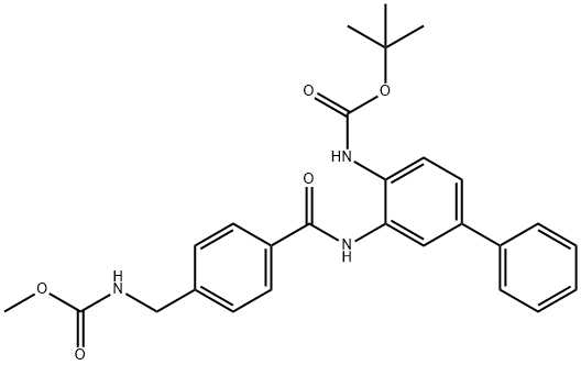 N-[[4-[[[4-[[叔丁氧羰基]氨基][1,1'-联苯]-3-基]氨基]羰基]苯基]甲基]氨基甲酸甲酯 结构式