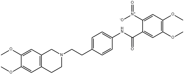 N-[4-[2-(3,4-二氢-6,7-二甲氧基-2(1H)-异喹啉基)乙基]苯基]-4,5-二甲氧基-2-硝基苯甲酰胺 结构式