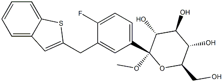 甲基 1-C-[3-(苯并[B]噻吩-2-基甲基)-4-氟苯基]-ALPHA-D-吡喃葡萄糖苷 结构式