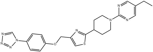 5-乙基-2-[4-[4-[[[4-(1H-四氮唑-1-基)苯基]氧基]甲基]噻唑-2-基]哌啶-1-基]嘧啶 结构式