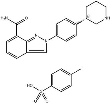 (3S)-3-[4-[7-(氨基羰基)-2H-吲唑-2-基]苯基]哌啶对甲苯磺酸盐 结构式