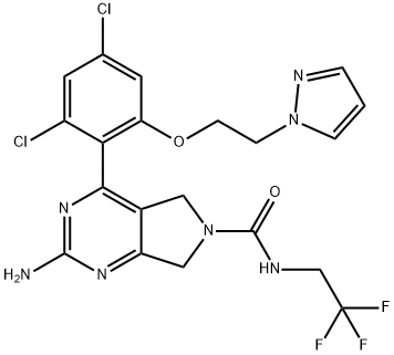 2-氨基-4-[2,4-二氯-6-[2-(1H-吡唑-1-基)乙氧基]苯基]-5,7-二氢-N-(2,2,2-三氟乙基)-6H-吡咯并[3,4-D]嘧啶-6-甲酰胺 结构式